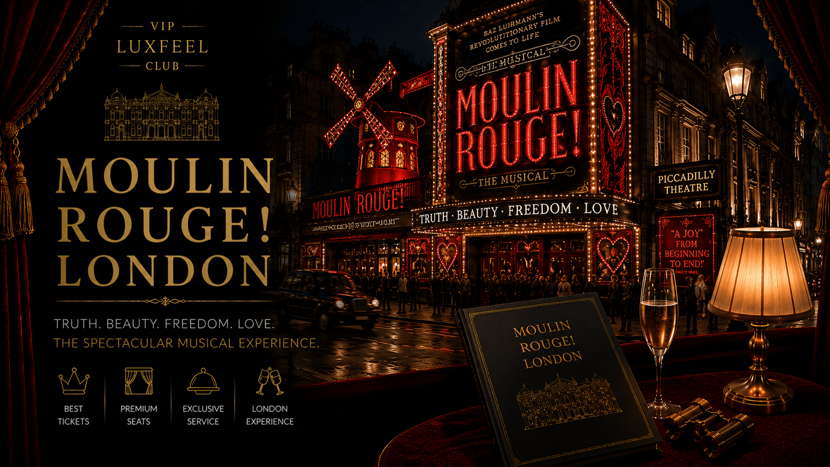 Moulin Rouge! The Musical London – VIP vstupenky a concierge servis VIP LUXFEEL CLUB