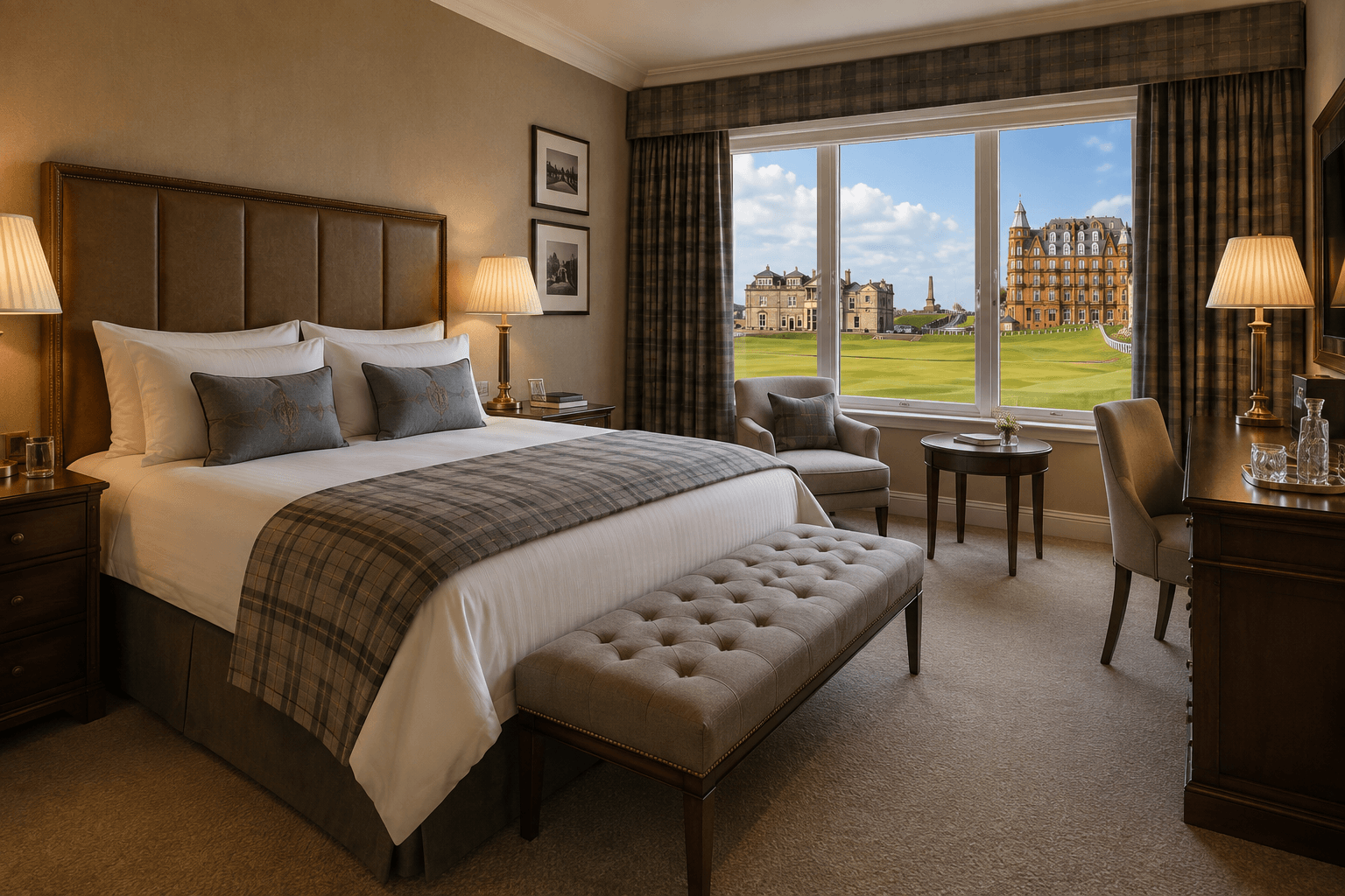 Old Course Hotel St Andrews – pokoj a výhled na golf