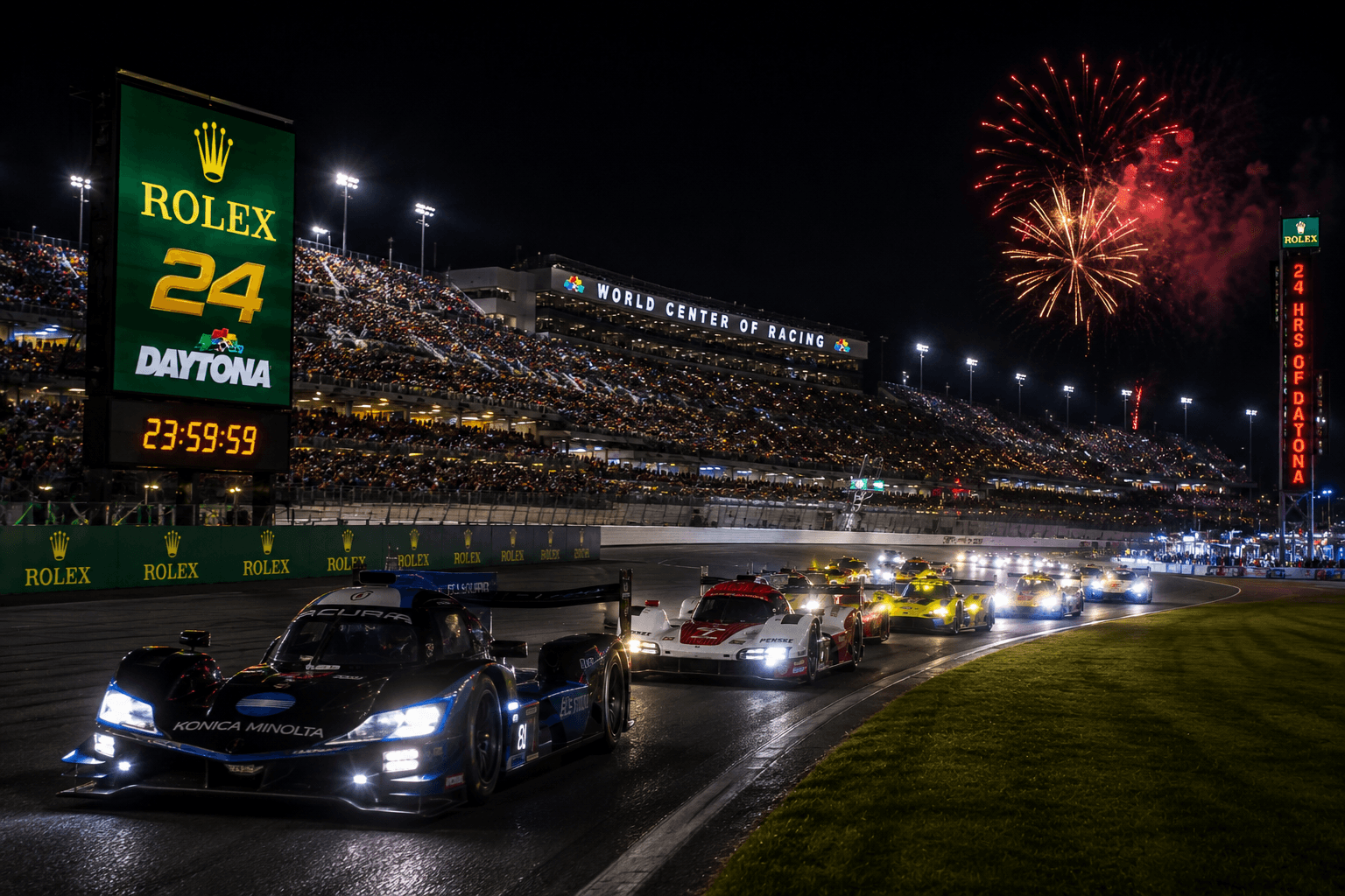Rolex 24 at Daytona – noční závod, světla a plné tribuny