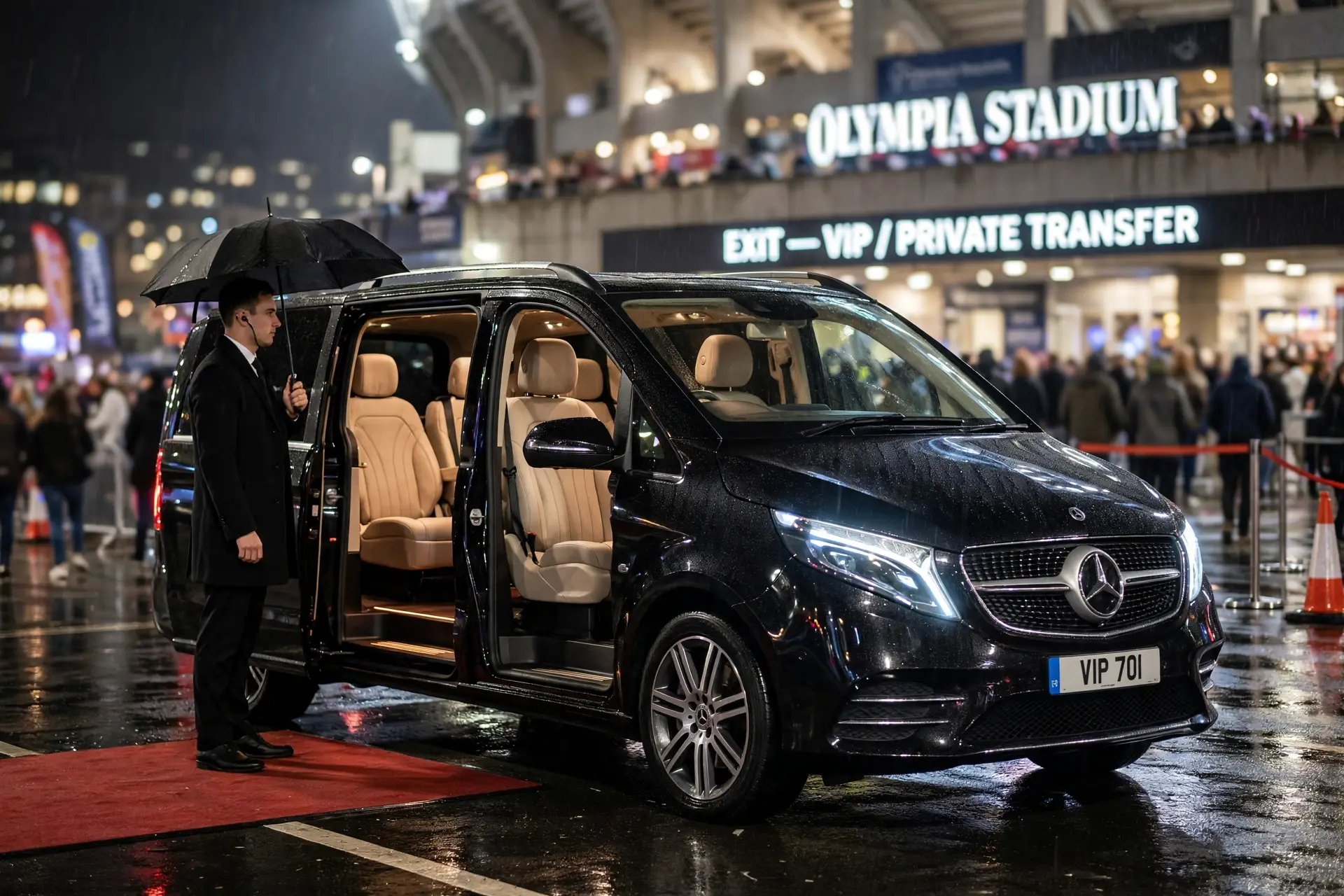 VIP transfer po Rammstein koncertě - Mercedes V-Class čeká u VIP exitu