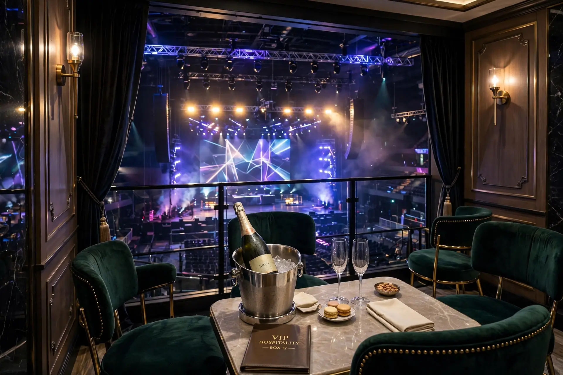 VIP box lounge s šampaňským a výhledem na stage - co klienti fotí nejčastěji